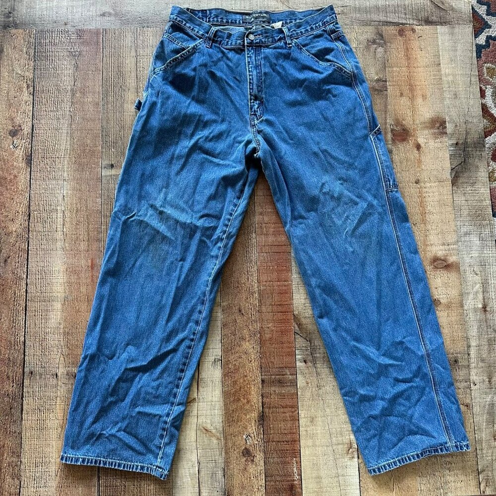 Levis Silvertab Mens Relaxed Fit Blue Denim Jeans 34x34 100% Cotton Straight Leg